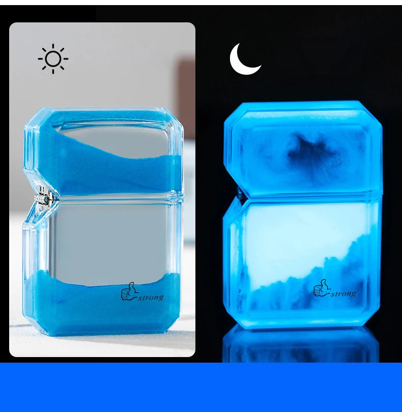 Unusual Quicksand Luminous Kerosene Lighter Inflatable Lighter Windproof Cigarette Lighter Smoking Accessories Men Gift Cool