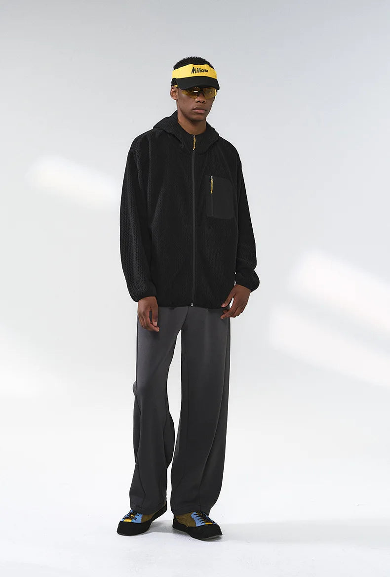Winter Outdoor Windproof Wavy - Patterned Stand - Collar Zip - Up Jacket Unisex Loose-fitting Casual Warm Windproof Jacket.
