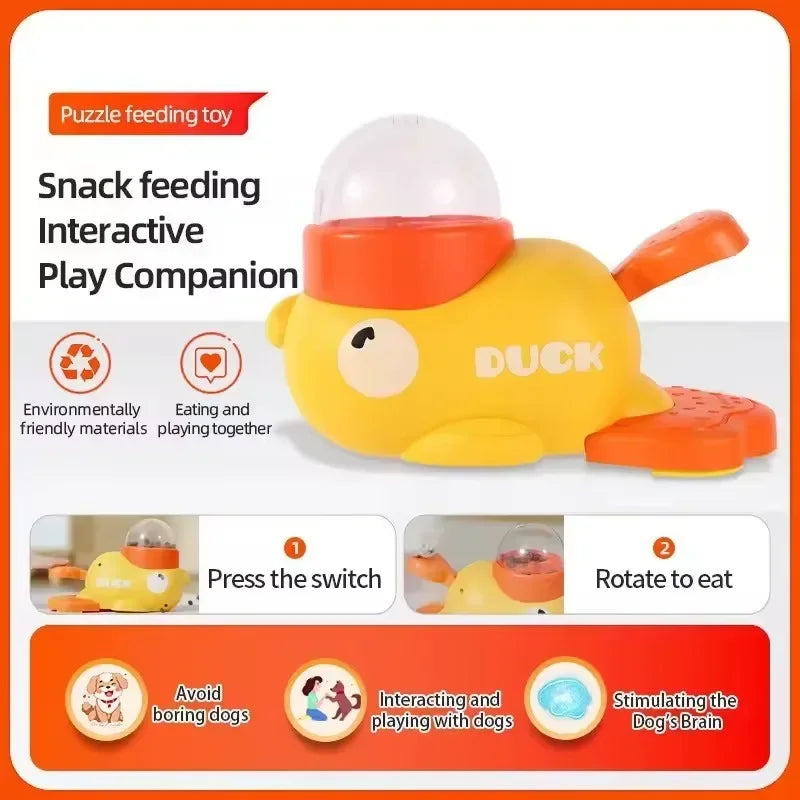 Cartoon Duck Pet Automatic Feeder Exercise Dog Intelligence Interactive Dog Food Dispenser Cat Dog Leakage of Toy Food Utensils