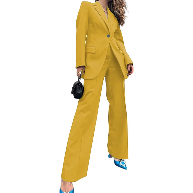 Women's Suit Winter Fashion Long-sleeved Solid Color Casual Suit Jacket and Trousers Matching Sets Two-piece Suit Pant Sets