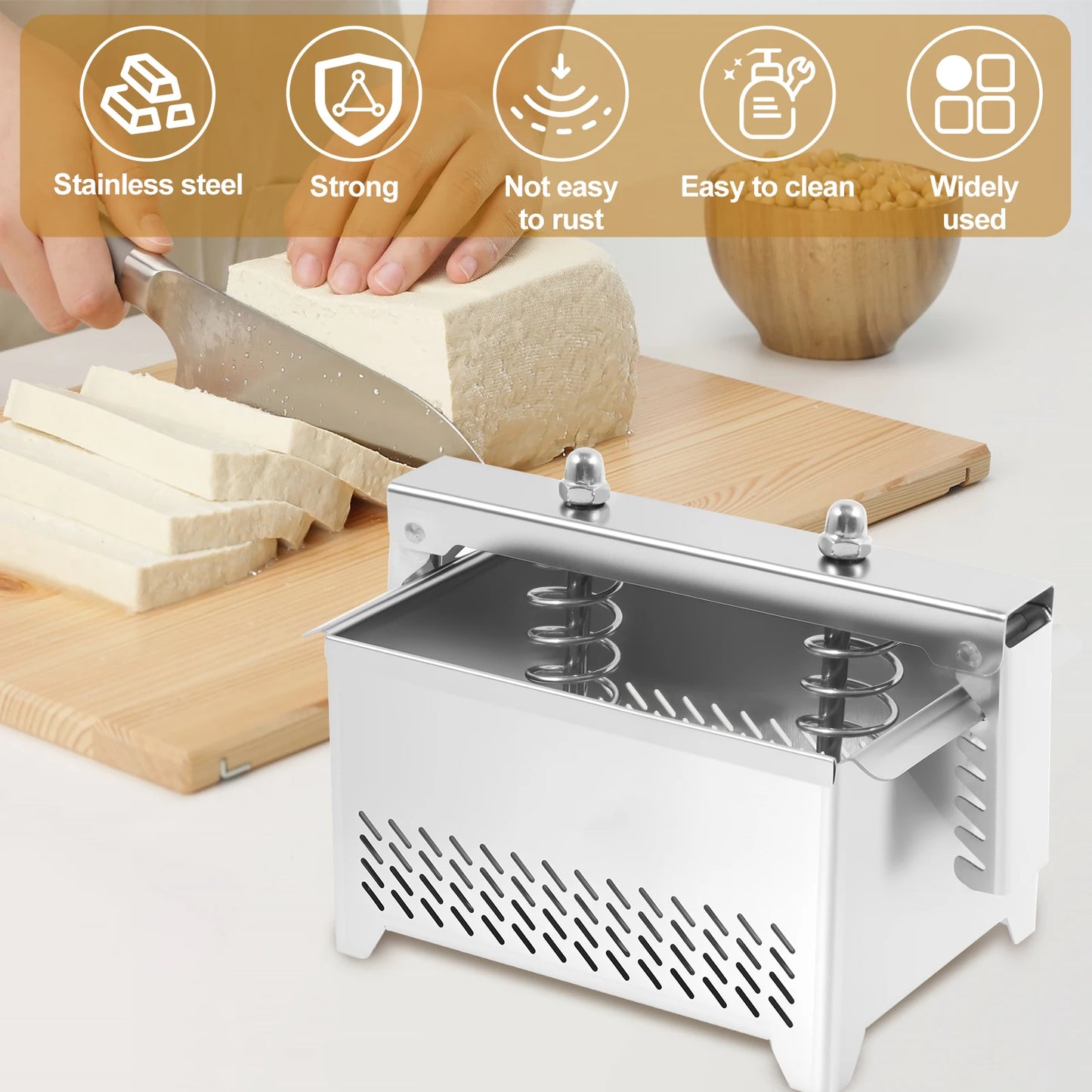 Stainless Tofu Press Cheese Making Press with Filter Cloth Paneer Maker Whey Separator for Kitchen Tofu Cheese Paneer DIY Mold