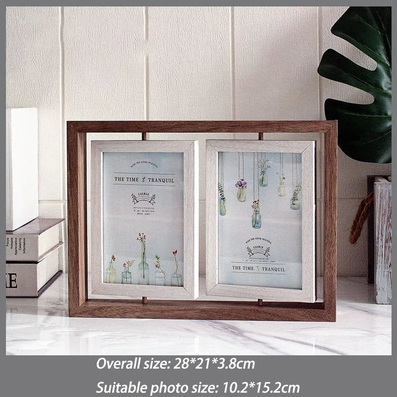 Picture Frames 4x6 Rotating Family Photo Frame,Office Desk Decor Wedding Gift, Floating Double-Sided Glass Tabletop Standing