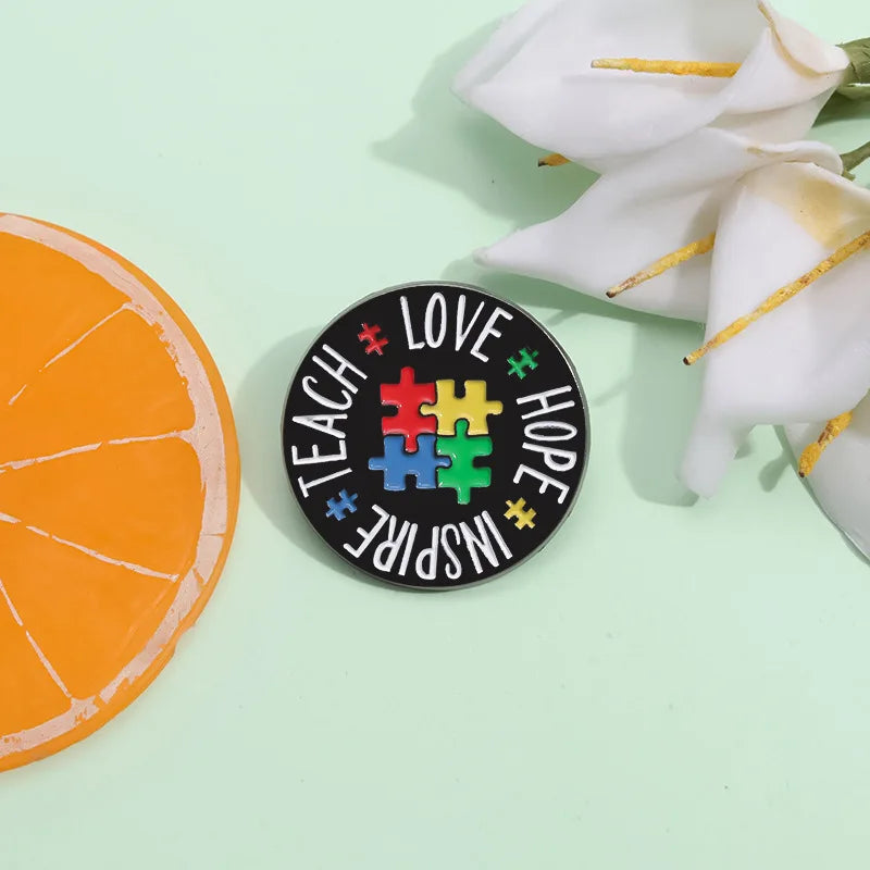 Autism Awareness Puzzle Enamel Pins Introvert Caring For Mental Health Metal Brooches Lapel Badges Jewelry Gifts For Friends