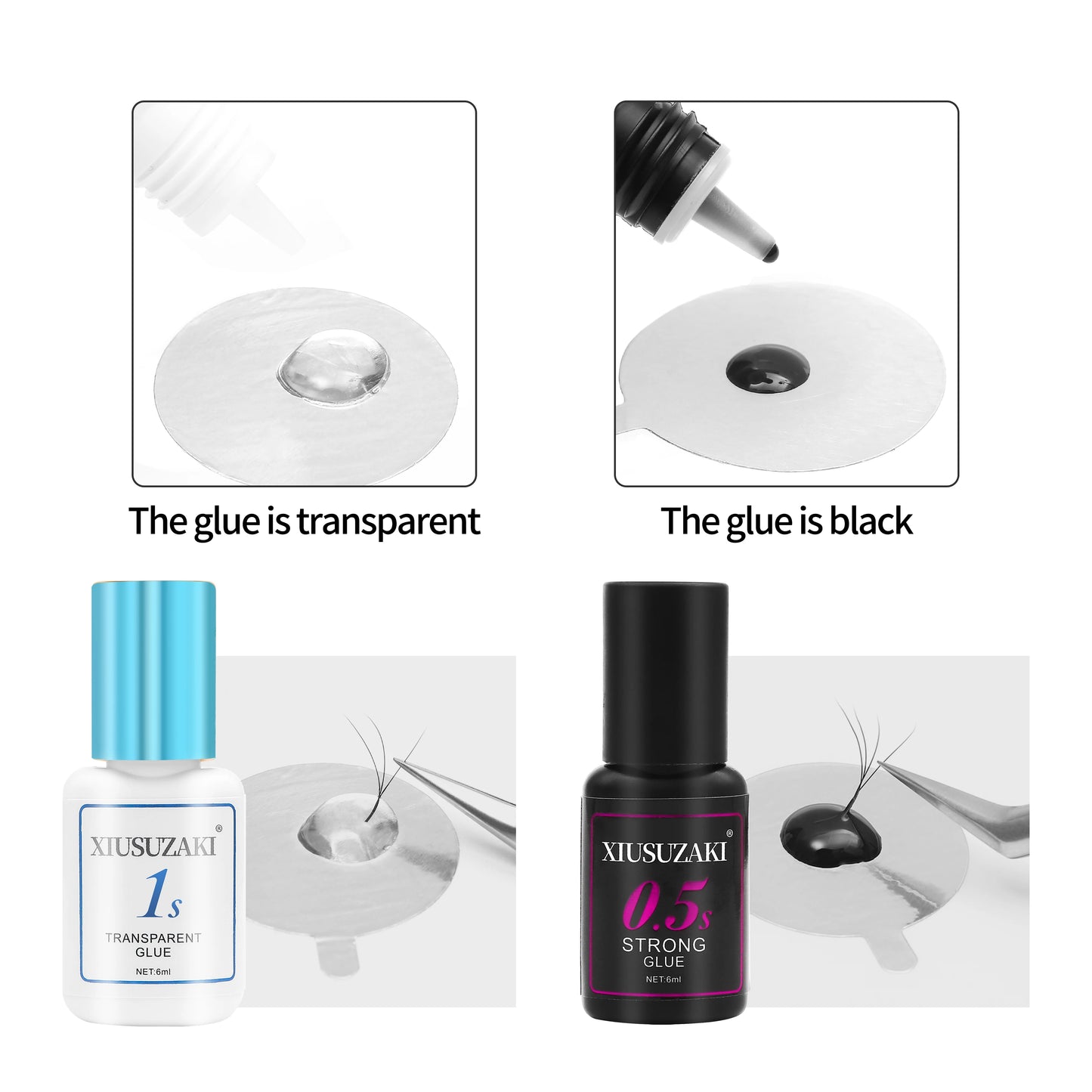 XIUSUZAKI 6ml 1 Second Fast Drying Strong False Eye Lash Extension Glue Adhesive Retention 7-8 Weeks Low Smell Mink Eyelash Glue