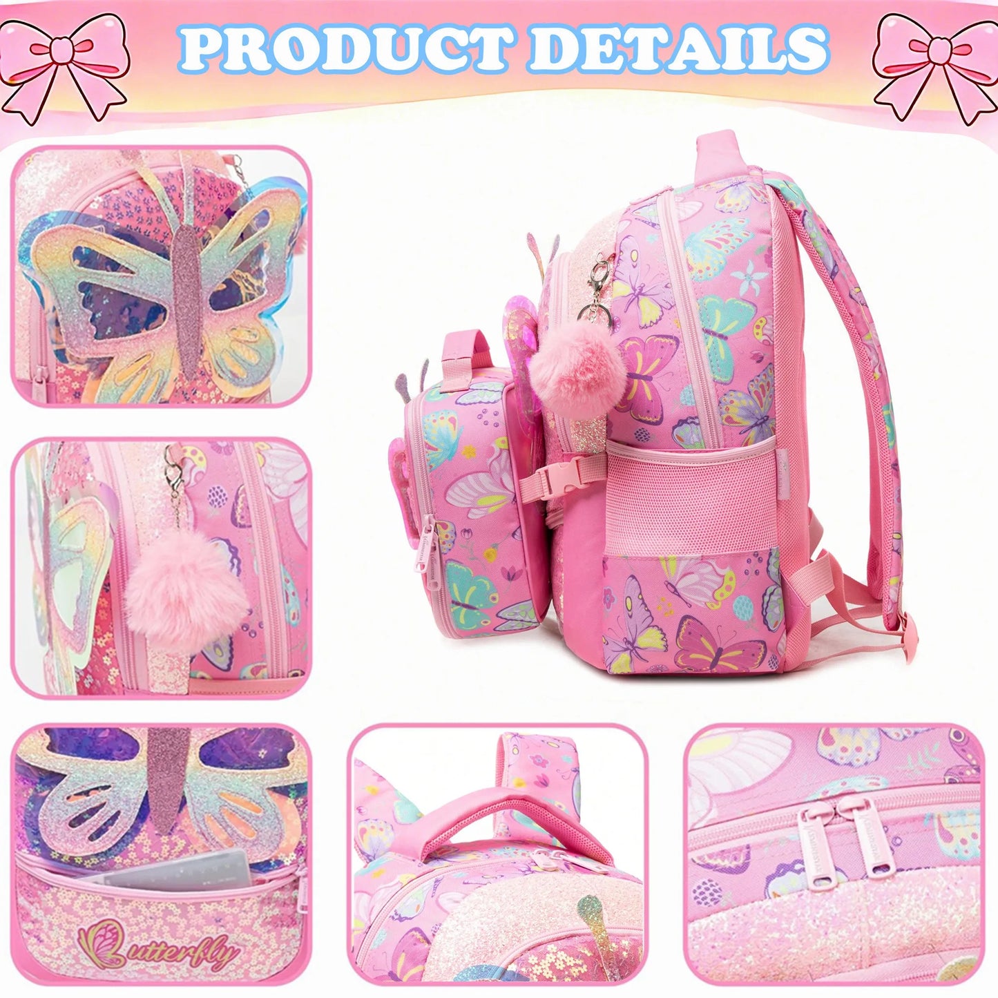 Cute School Backpack for Girls Children Shoulder Bag with Insulated Lunch Box Casual Daypack for Students Back To School Gift