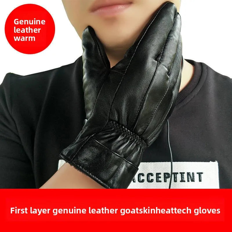Genuine Leather Gloves (Men/Women): Fleece-Lined Warm, Thin/Thick Cotton, For Motorcycle Riding, Autumn/Winter,  Drop-Shipping