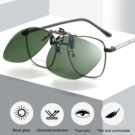 Polarized Clip On Sunglasses Men Car Driver Goggles Women Square Flip Up Sun Glasses for Prescription Rimless Polygonal Shades