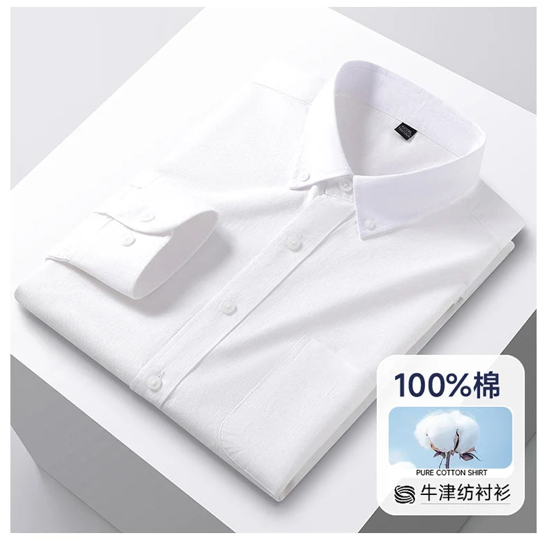 100% Cotton Men's Oxford Shirts Spring Autumn Long Sleeve Basic Casual Solid Striped Button Down Social Business Formal Plus 5XL