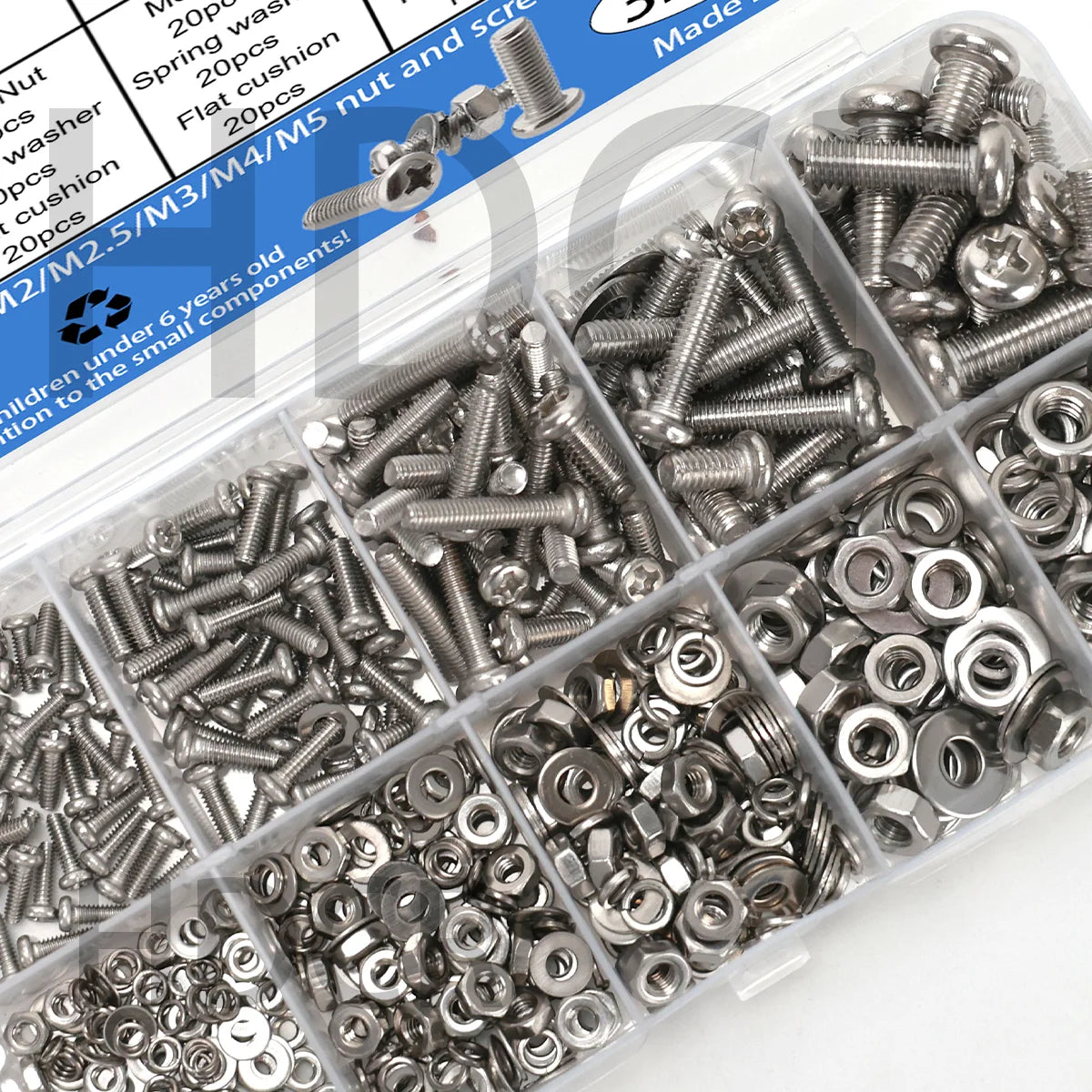 320pcs Stainless Steel Screw Nut Bolt Assortment Kit M2 M2.5 M3 M4 M5 Nuts and Bolts Assortment