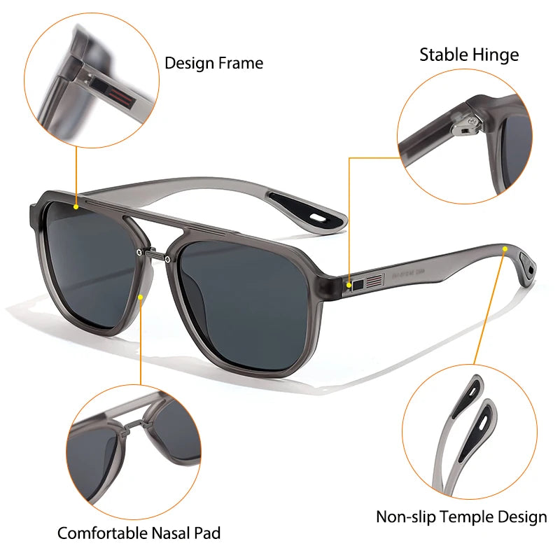 CATERSIDE New Polarized Sunglasses Men's Round Flat Top Double Bridges TR Frame Spring Hinge Women Sun Glasses Sports Driving