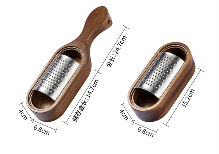 Cheese Grater With Wooden Container 304 Stainless Steel Cheese Grater Box Kitchen Parmesan Zester Cheese Grater Shredder JT