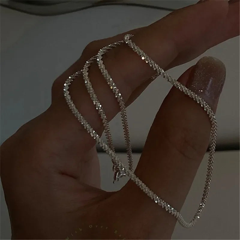Popular Sparkling Necklace for Women Clavicle Chain Choker Silver Color Fashion Jewelry Accessories Wedding Party Birthday Gift