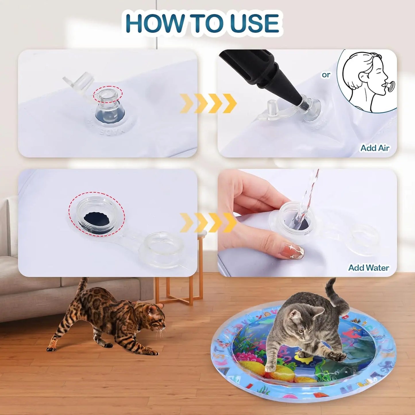 Pet Water Sensory Play Mat for Cats and Dogs Thickened Cooling Pad Interactive Self Play Toy for Pets Summer Indoor Activity