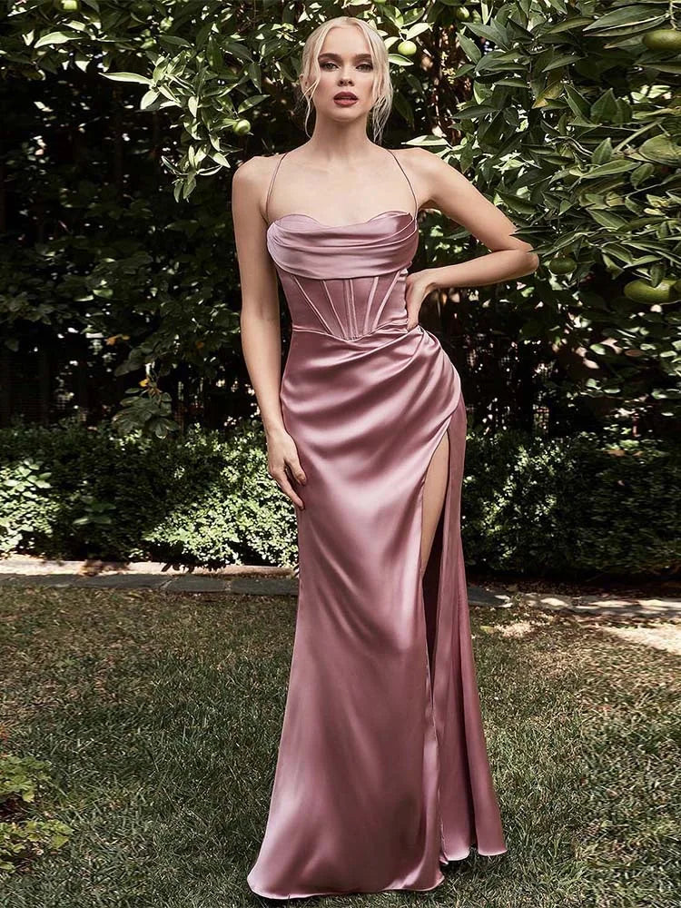 Dress Satin Cowl Front Lace Up Corset Dress Evening Dresses for Day and Night Party Elegant Women Red Maxi Bodycon Sexy