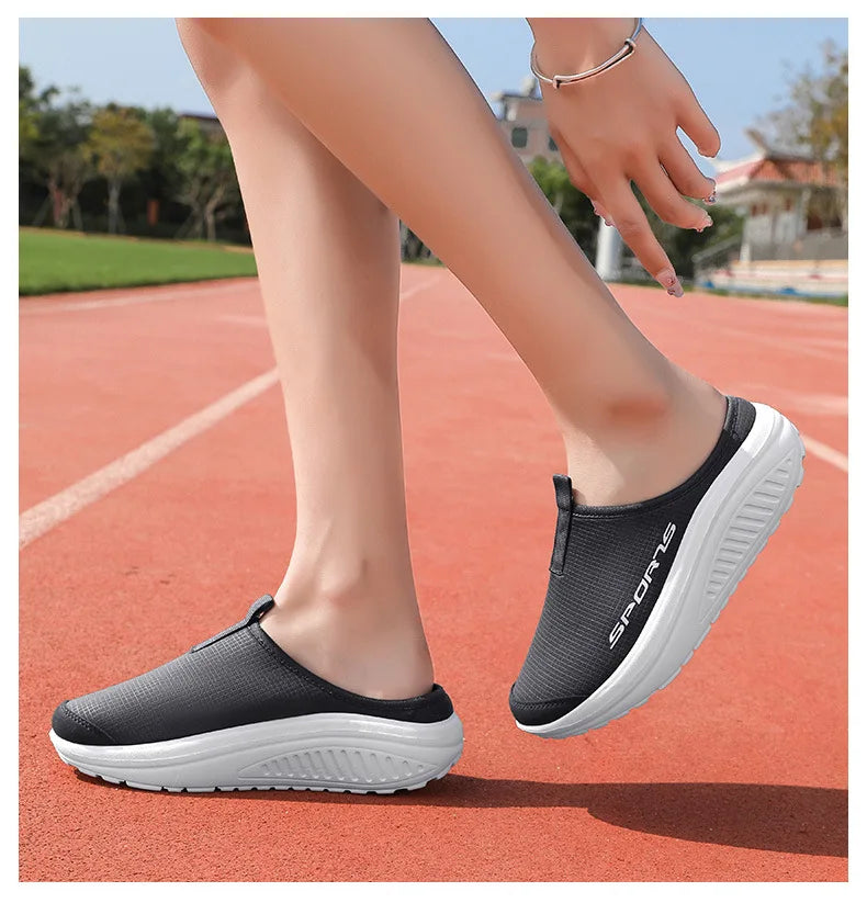 Ladies' Half Dragged Thick Soled Shoes Are Casual Lightweight and Breathable Increasing The Height for Lazy People To Step On