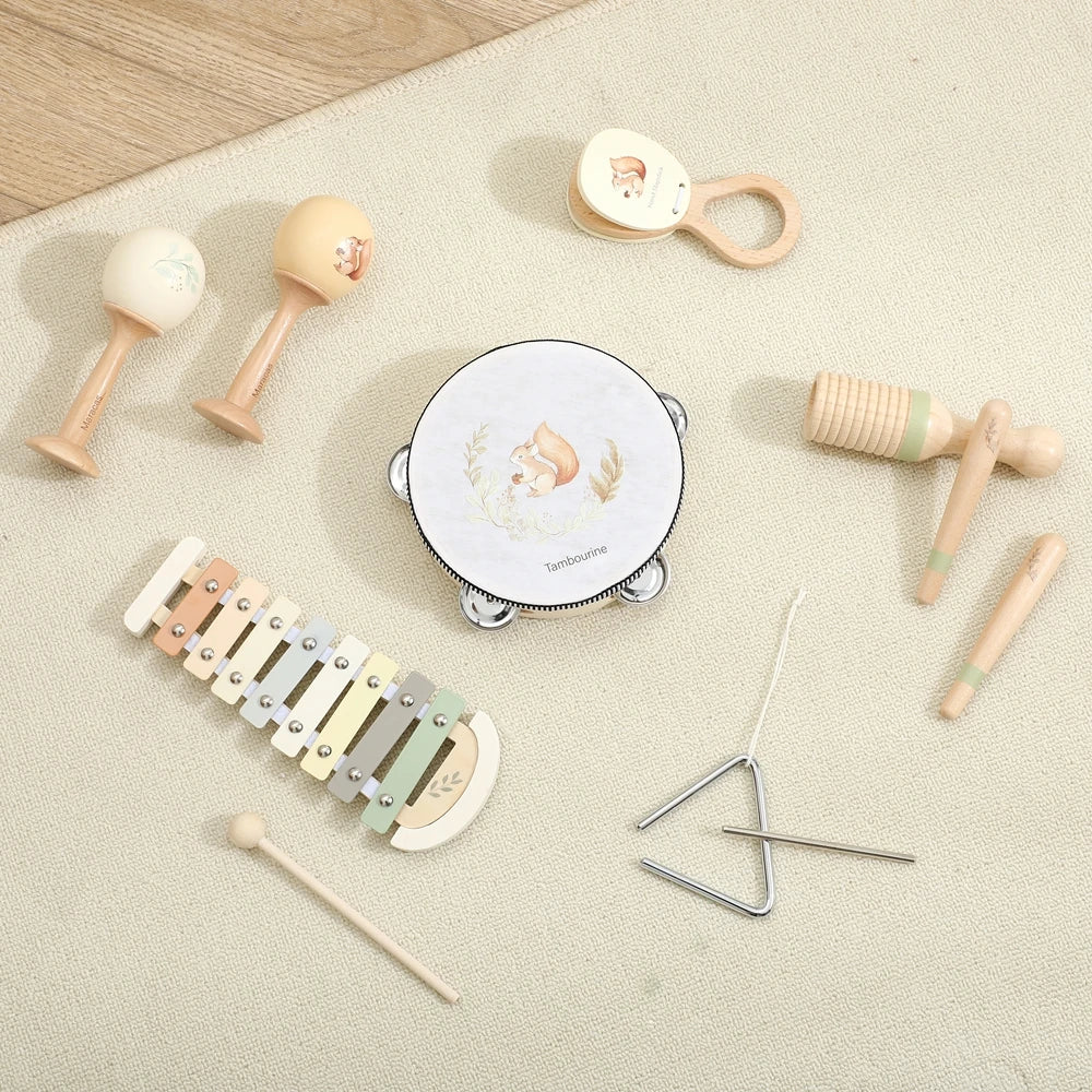 Montessori Musical Instruments for Children Wooden Baby Toys Child Musical Instrument Toddler Toys Squirrel Instrument Sets Gift
