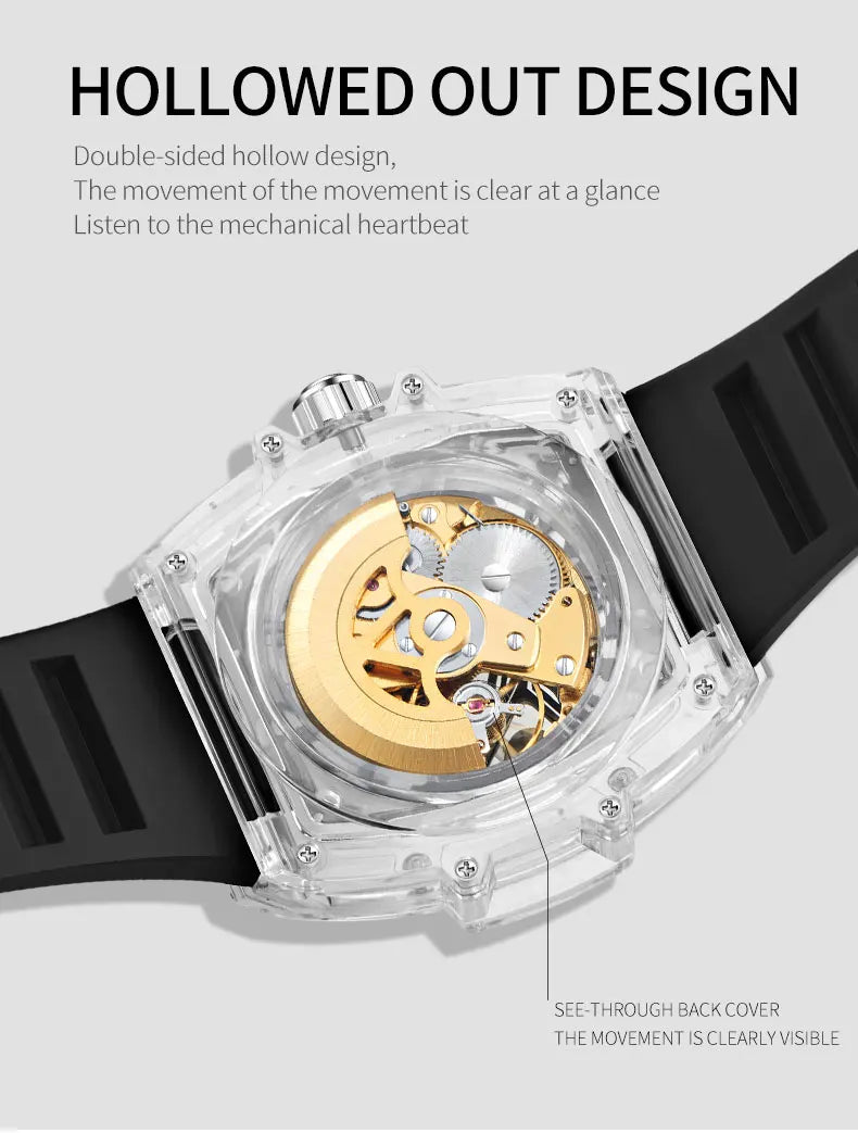 Automatic Mechanical Watch for Man Business Watch Double Side Hollows Skeleton Tourbillon Transparent Mechanical Men's Watch