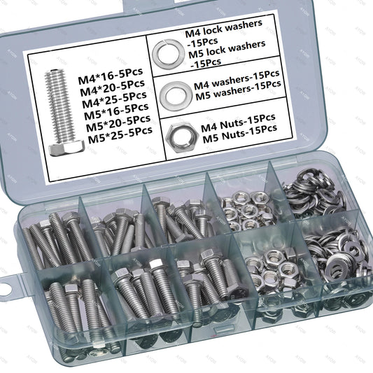 120/240/480pcs Stainless Steel Nuts and Bolts Assortment Kit, Including 6 Sizes Hex Bolts,Flat Washers, Lock Washers.