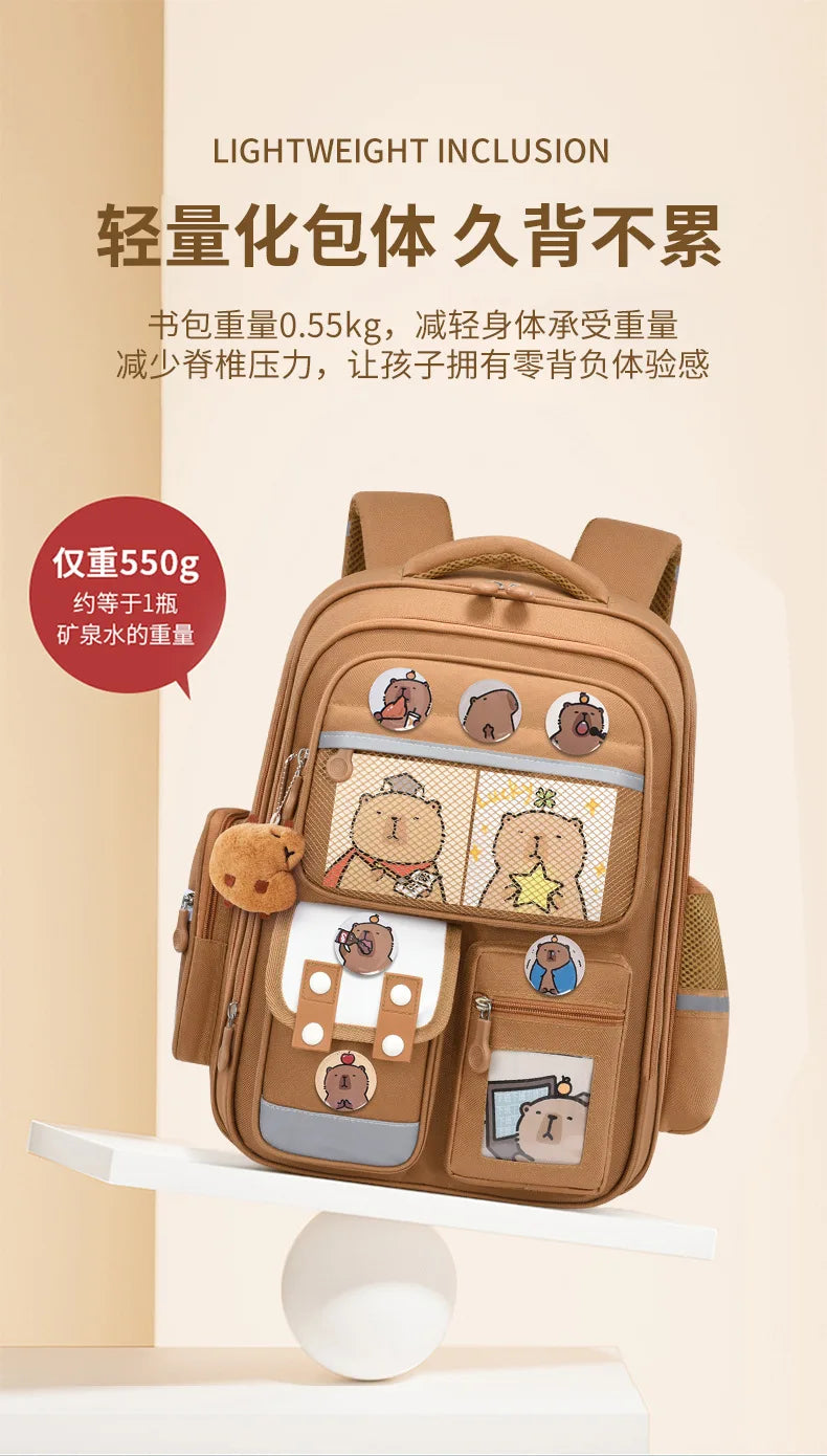 Capibara Student Schoolbag, Large-capacity Children Backpack.Girl Boy Kids Back To School Book Bags