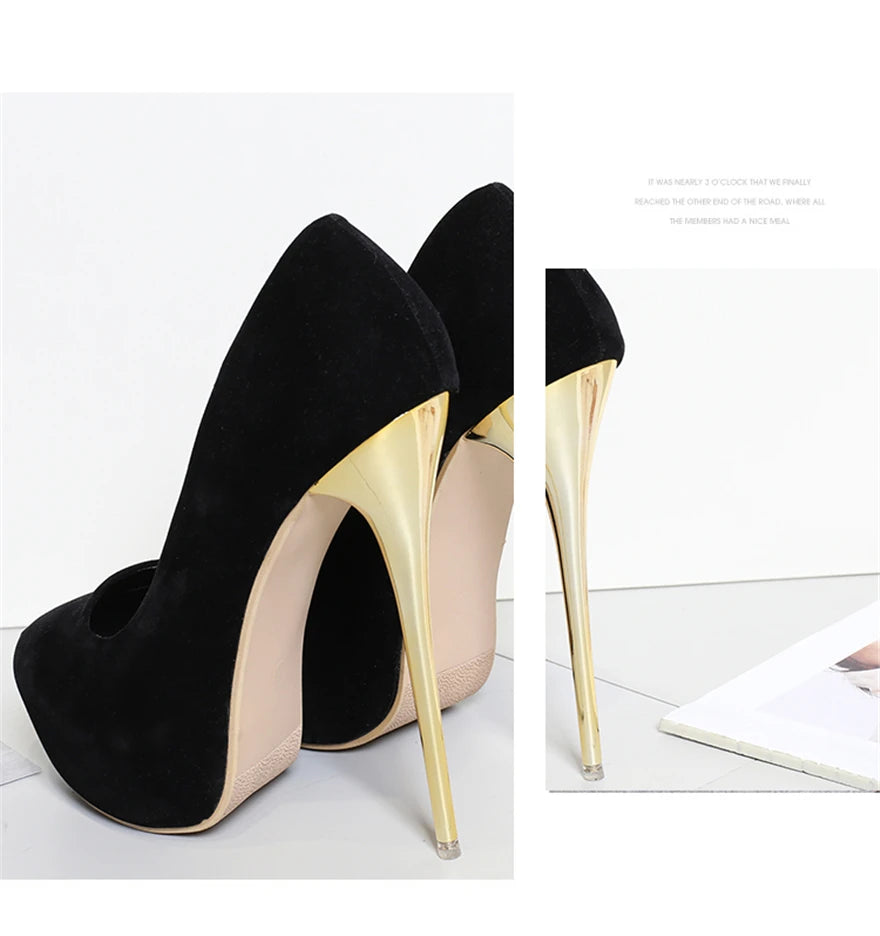 Women Red Wedding Shoes Autumn Fashion Platform Shallow Female Pumps Soft Flock Round Toe Super High Heels Party Shoe Size 41-47