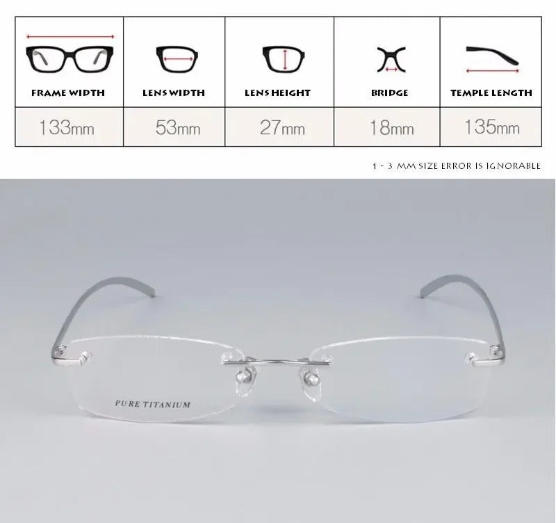 Chashma Unisex Glasses Eyewear Frames Titanium Rimless Glasses Frames Female Male Optical Spectacles