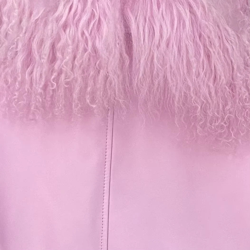 Winter Suede Long Fur Coat Mongolia Long Sheep Fur Collar New Arrival Camel Fur Jacket