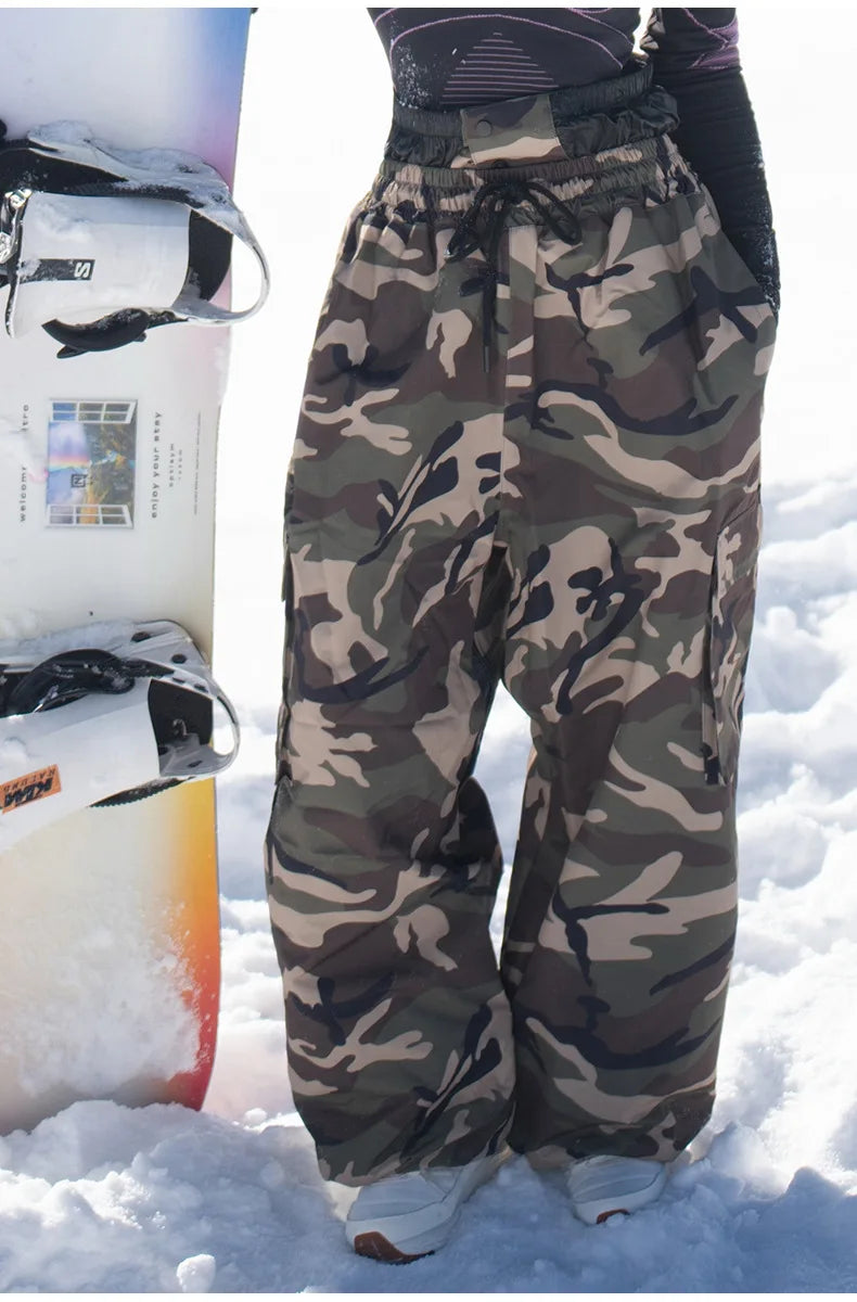 Ski pants for men and women windproof waterproof warm thick camouflage and velvet snow pants snowboard ski pants