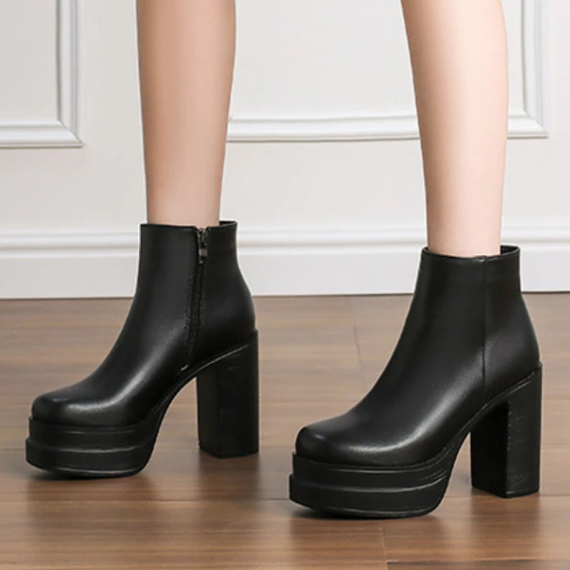 2025 New Women's Boots Sexy Ultra High Heels Woman Round Toe Boots Platform Shoes Women Shoes Ankle Boots Zipper Party Shoes