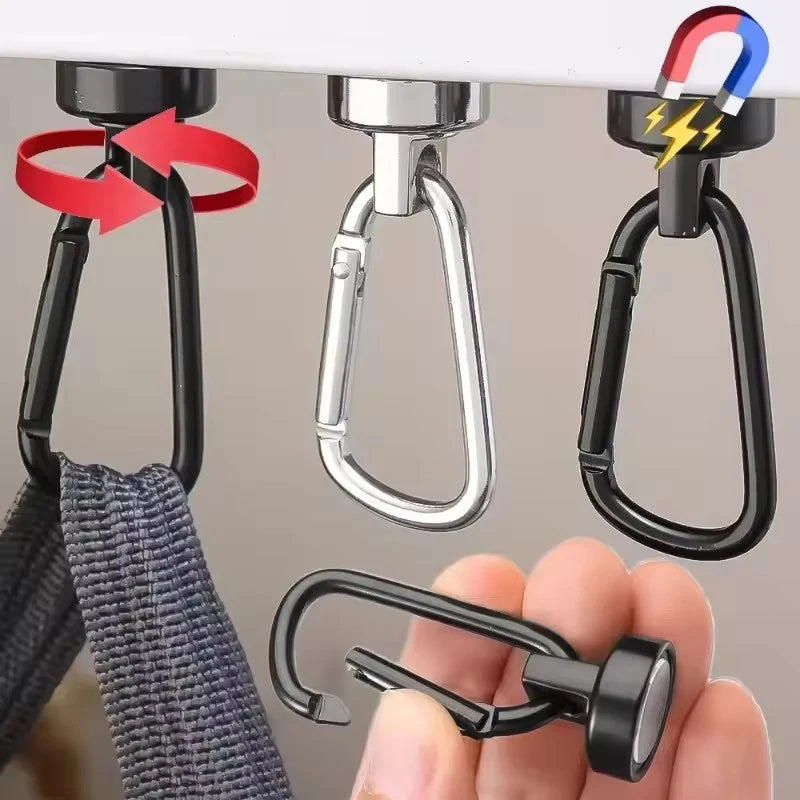 Strong Neodymium Magnetic Hooks 360°Rotation Carabiner Magnet Ring Keychain Hook for Home Refrigerator Kitchen Bathroom Hanging