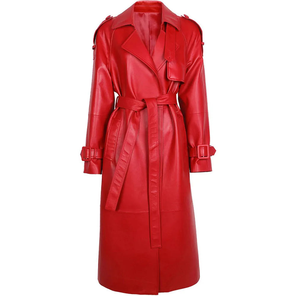 YOLOAgain High Quality Real Leather Trench Coat Women Genuine Leather Jacket Windbreak Female