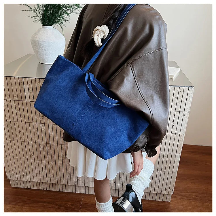 Large Capacity Tote Women Bag Retro Faux Suede Shoulder Bag Quitting Designer Bags for Women Handbag Commuting Shopper Purses