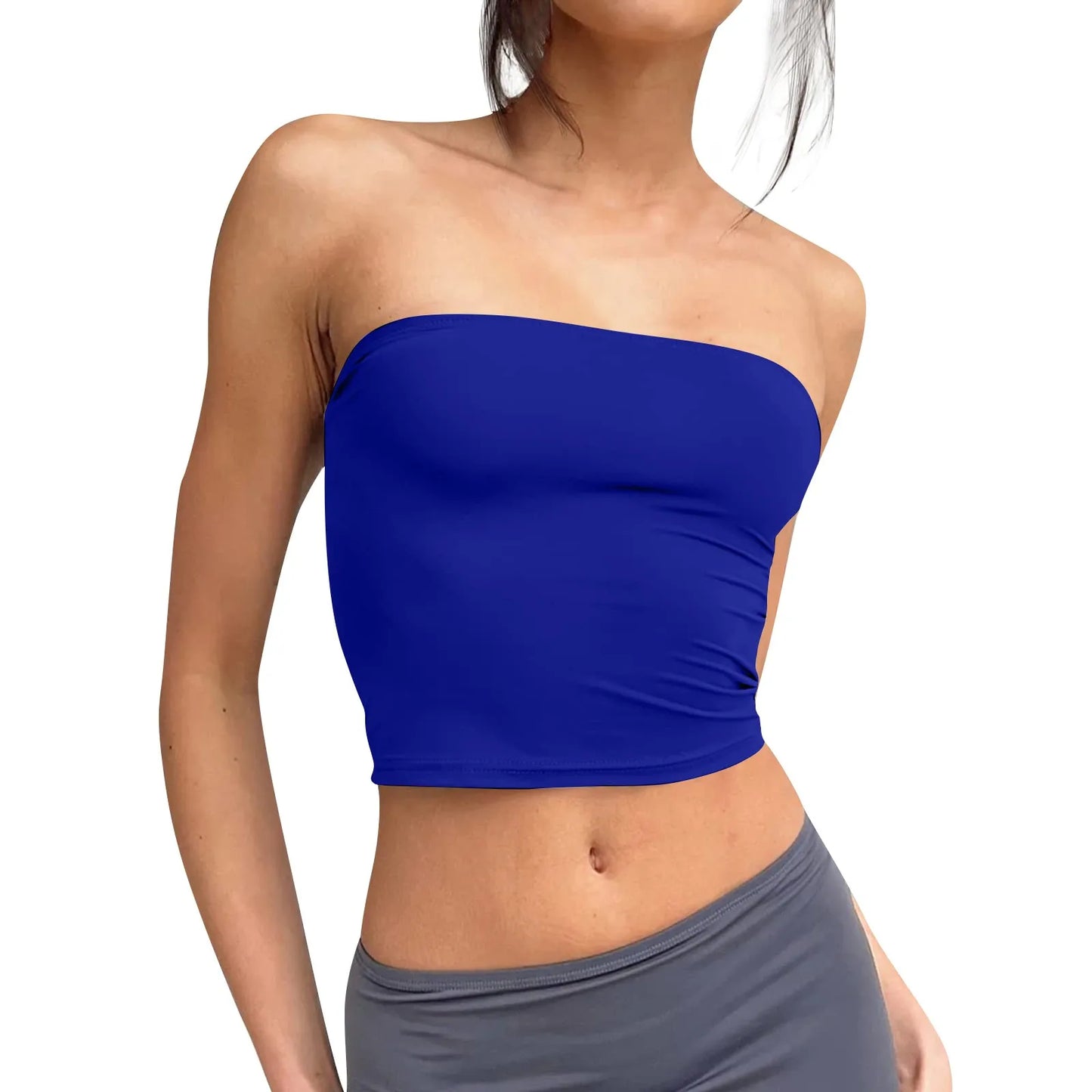 Women's Sexy Fashiopn Tube Tops Strapless Crop Tops Basic Backless Sleeveless Bandeau Cute Summer Outfits Sexy Solid Tops