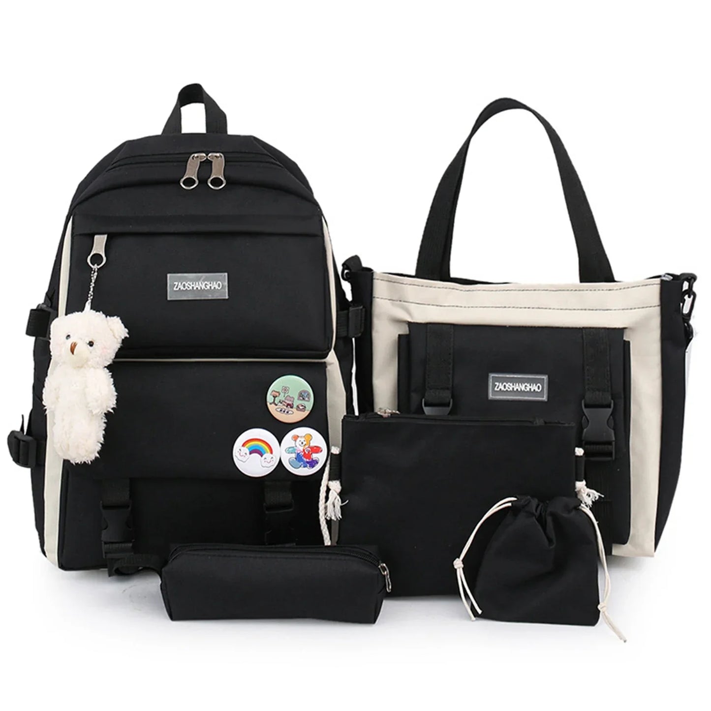 5PCS Kit Backpack Female Fashion Lady High Capacity Waterproof College Trendy Girls Laptop School Bags Cute Girl Travel Book Bag