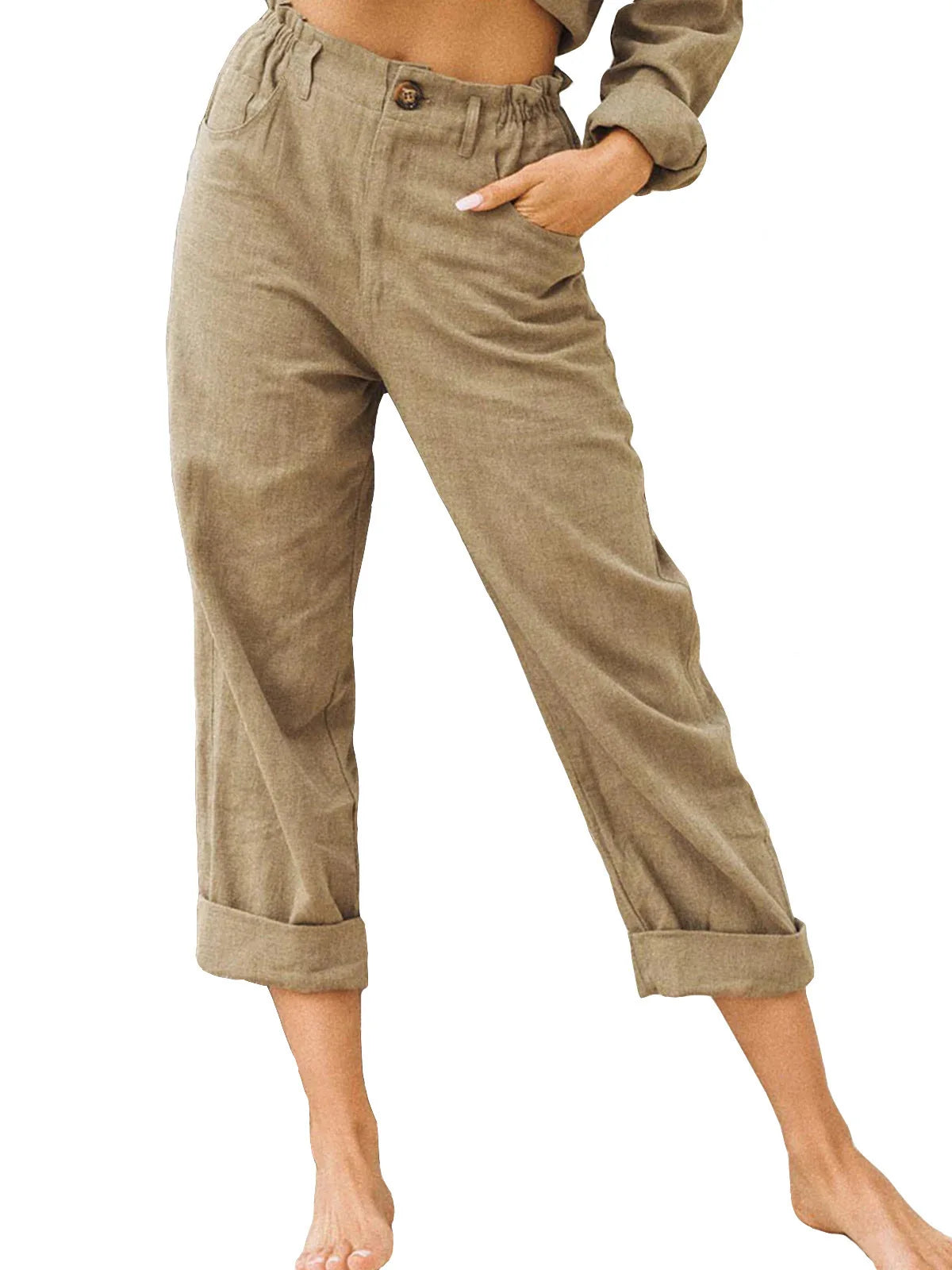 Summer 2024 new ladies cotton and linen straight tube cropped casual and comfortable simple women radish pants