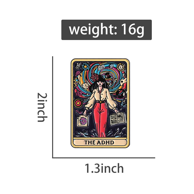 The ADHD Tarot Cards Enamel Pin Autism Mental Health Metal Brooch Lapel Backpack Badge Jewelry Accessories Gift For Friends