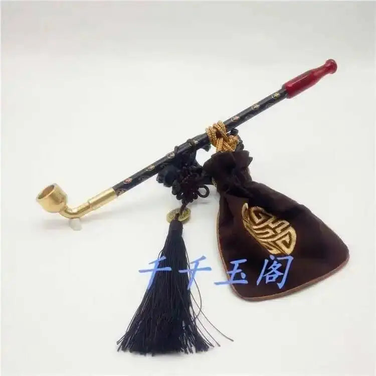 New Long Stem Vintage Tobacco Pipes Agate Cigarette Holder Pipes Smoking With Tobacco Bag Pendant Chinese Girl Accessories