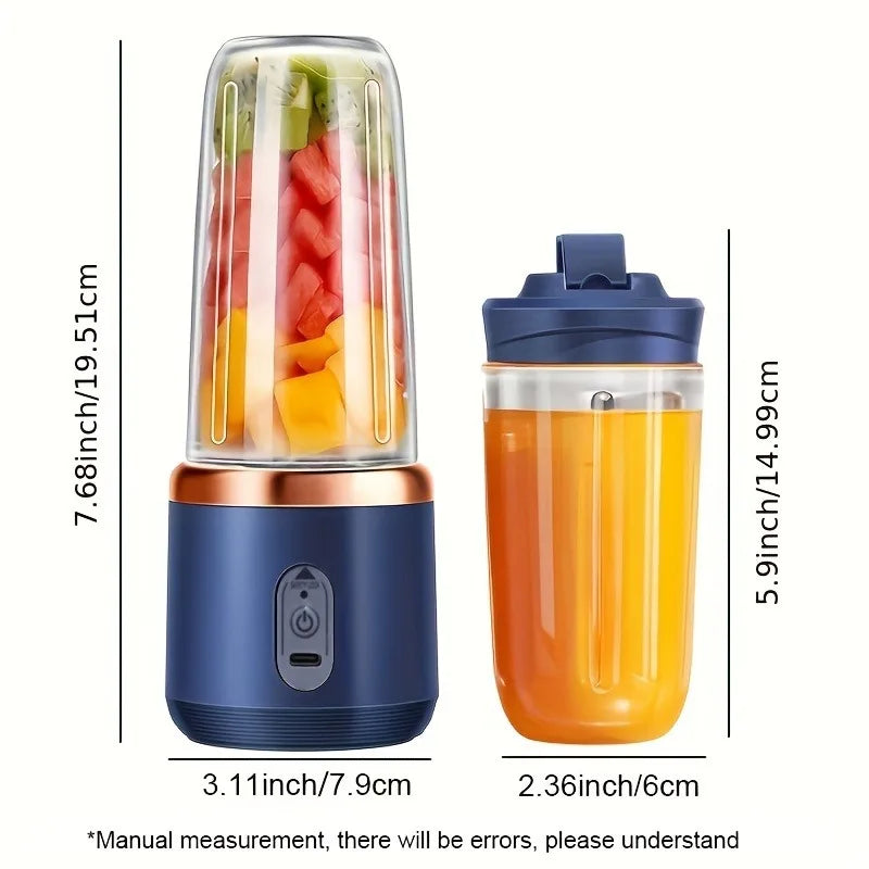 400ml USB Portable Blender, 1500mAh Rechargeable Smoothie Maker with 6 Stainless Steel Blades, Mini Juice Shaker Bottle for Home