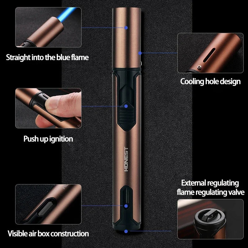 HONEST Metal Torch Windproof Lighter Refillable Pen Lighter Jet Flame Butane Lighter Kitchen BBQ Candle Camping Men's Gadget