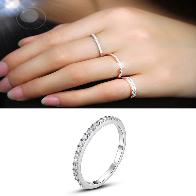 925 Sterling Silver Jewelry Shiny Zircon Women's Rings White Stacking Paired Ring Solid Bands Fine Minimalism Monaco