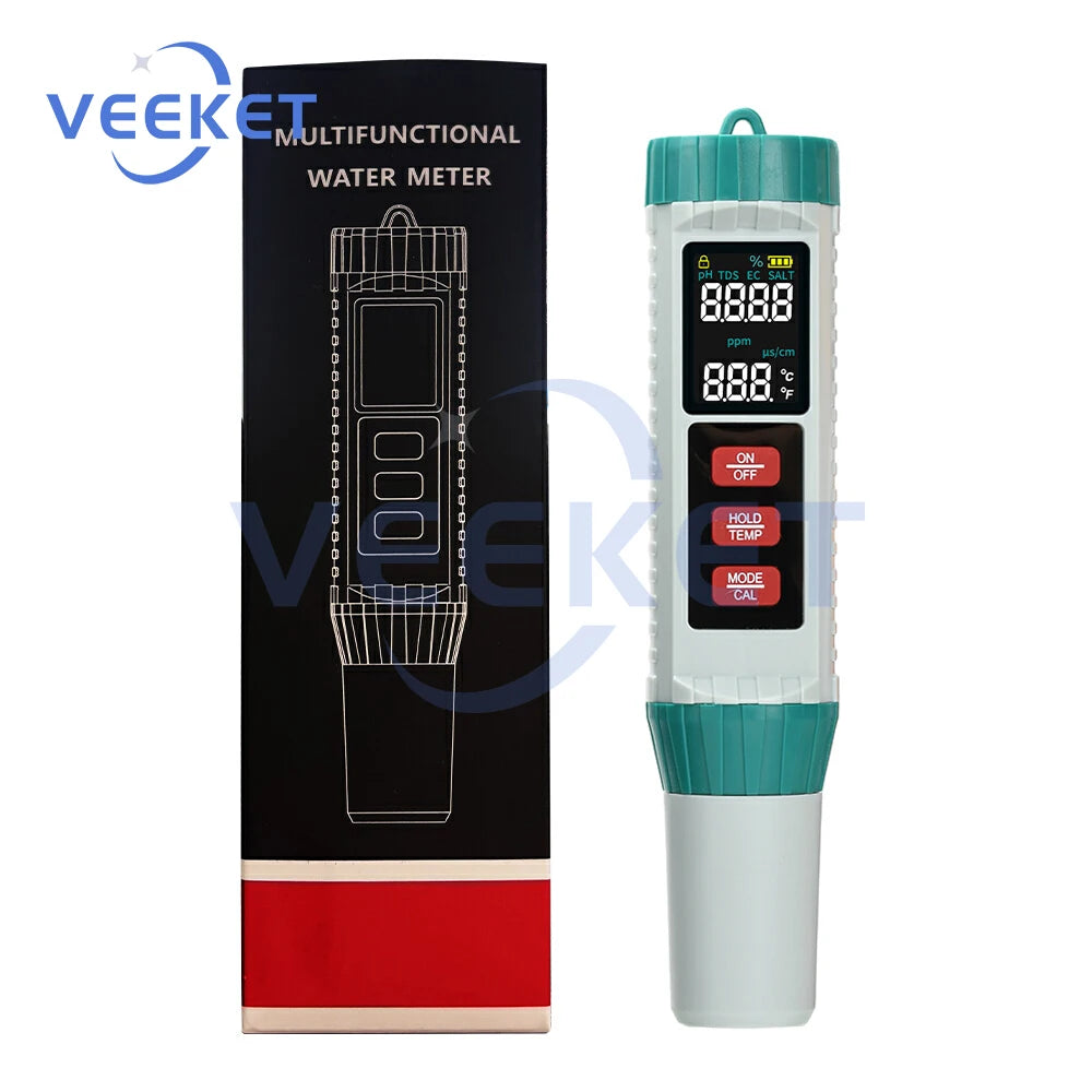 X51 Digital Water Quality Monitor Tester TDS PH Meter PH/TDS/EC/SALT/Temperature Meter for Pools Drinking Water Aquariums