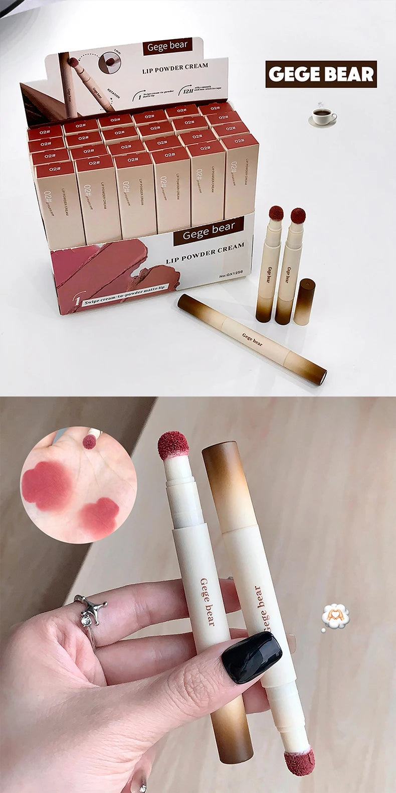 Gege Bear Velvet Matte Lip Powder Cream Long-Lasting Moisturizing Lipstick Autumn-Winter Color Natural-Looking Lip Stain