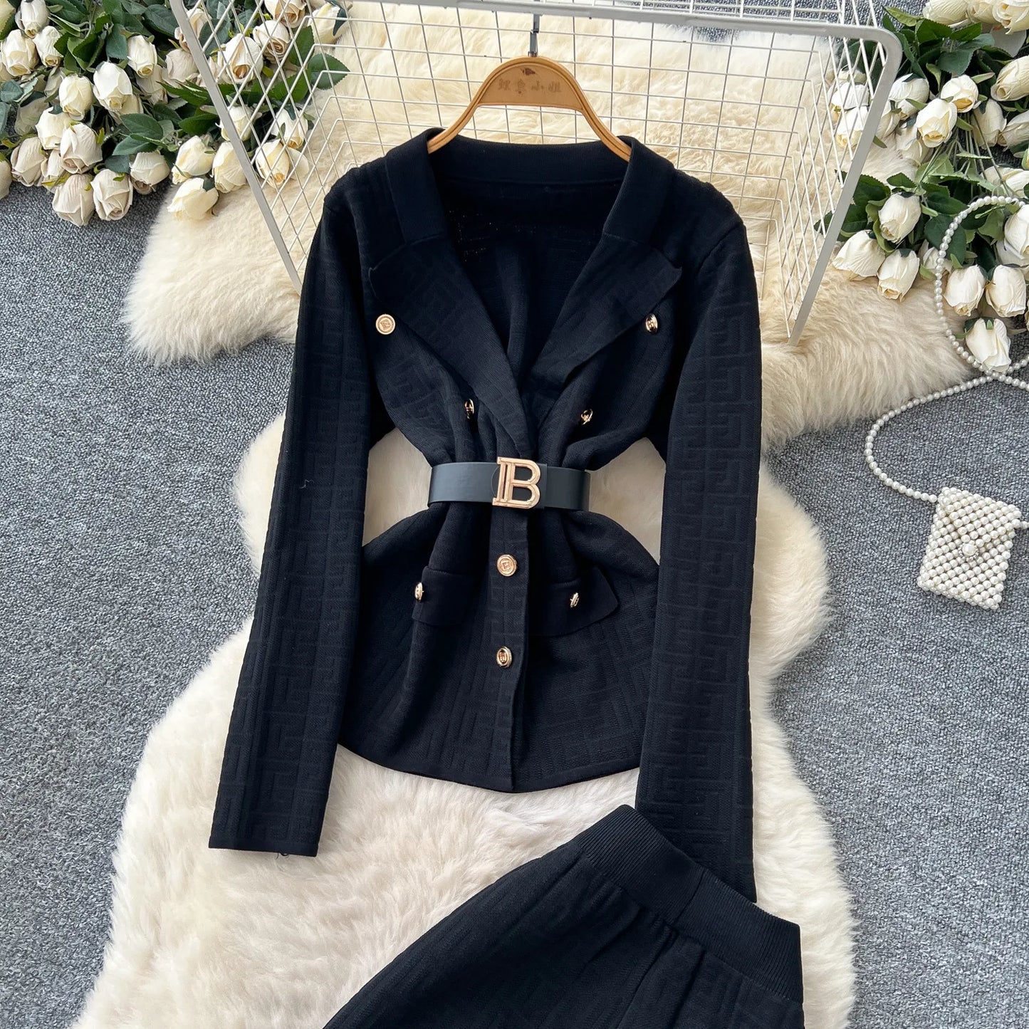 Pant Set Women Two Piece Sets Turn Down Collar Full Sleeve Tops Wide Leg Long Pants High Elastic Waist Y2k Streetwear Elegant