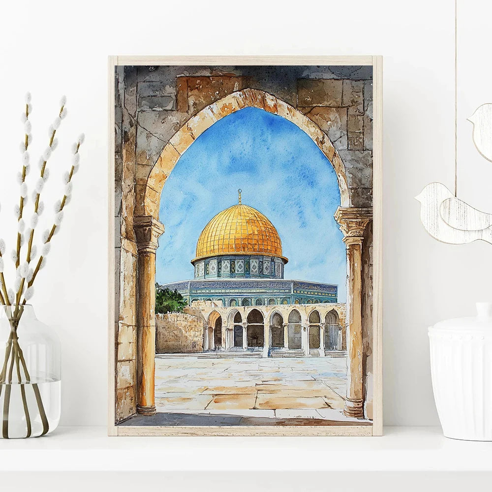Islamic Mosque Kaaba Canvas Poster Watercolor Muslim Scripture Canvas Paint Print Modern Picture Living Room Home Decor Cuadros