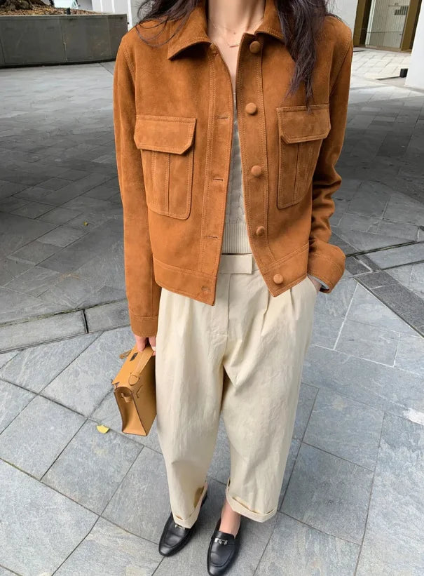Casual Quality Leather Jacket For Women 2025 Spring Cashmere Suede Leather Coat Female Slimming Versatile Jaqueta Streetwear