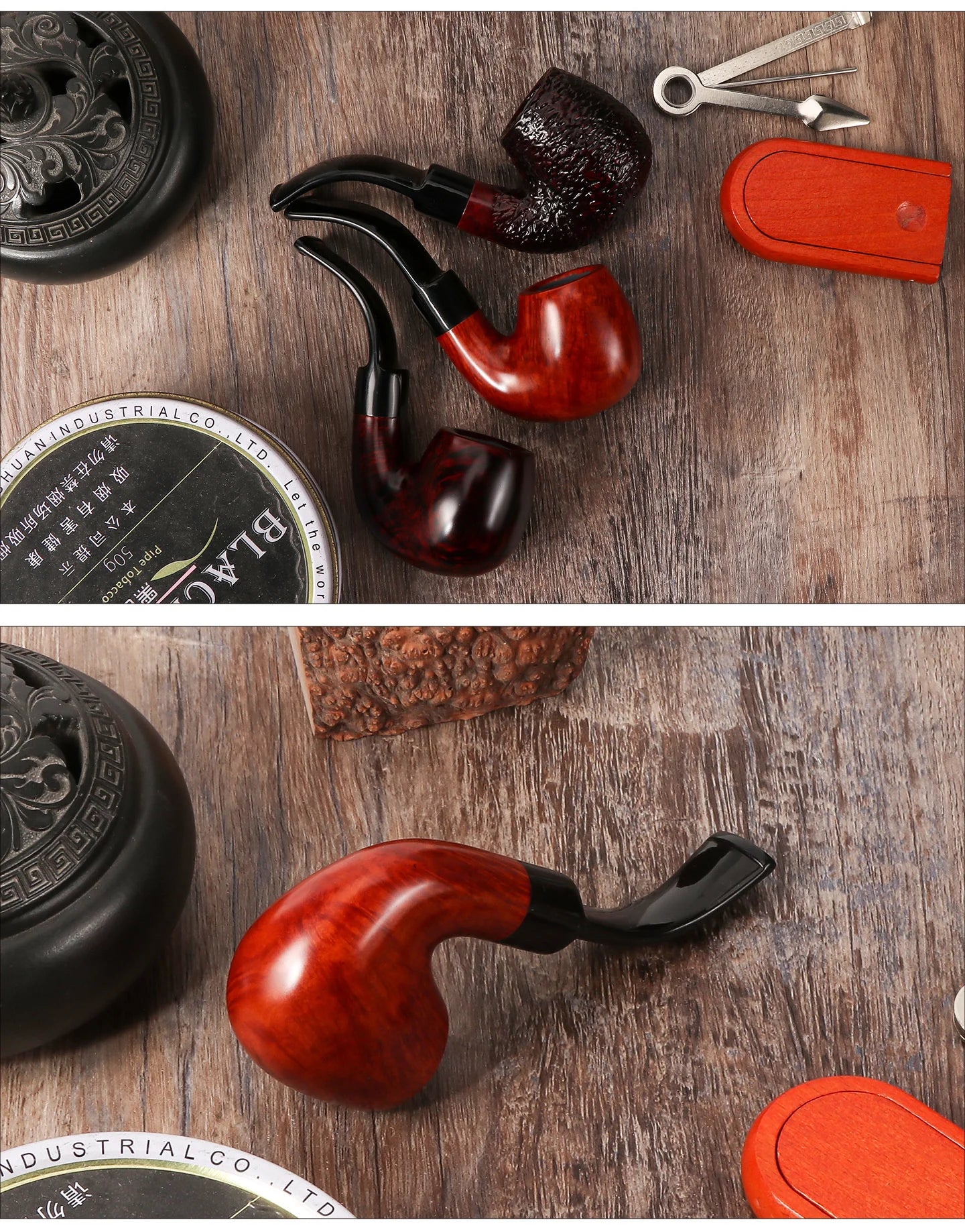 Premium Briar Sherlock Holmes Style Smoking Pipe - 9mm Filter, Handcrafted Solid Wood, Classic Gentlemen's Tobacco Pipe