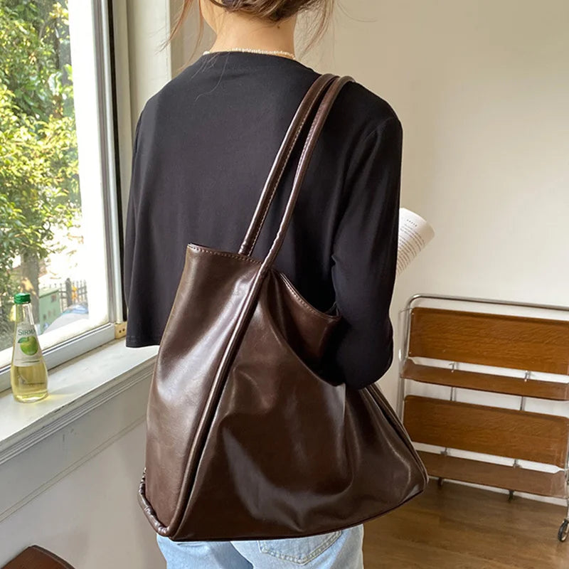 Women Tote Bag Fashion Underarm Pouch Large Capacity Soft Pu Leather Shoulder Bag Retro Crossbody Bag Casual Portable BucketBags