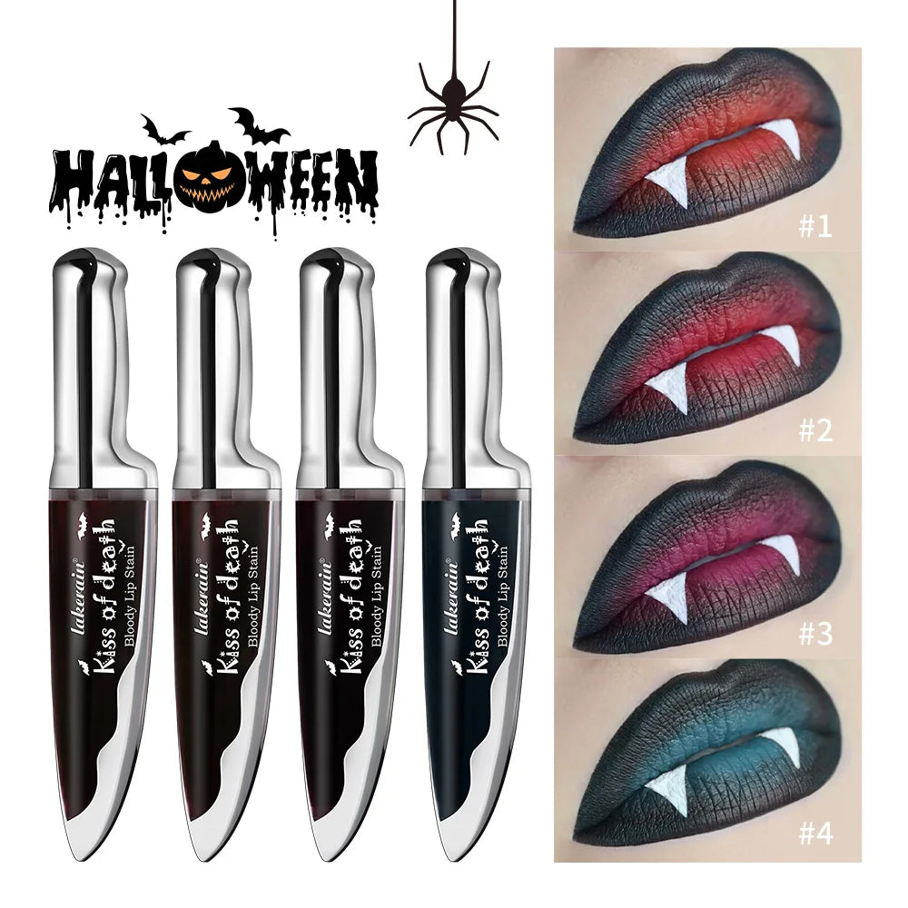 Lakerain 4pcs Kiss of Death Lip Stain Kit  Blood-stained Lip Look Long Water Proof Matte  DEVILS KISS WITCH'S CURSE Gothic Makeu