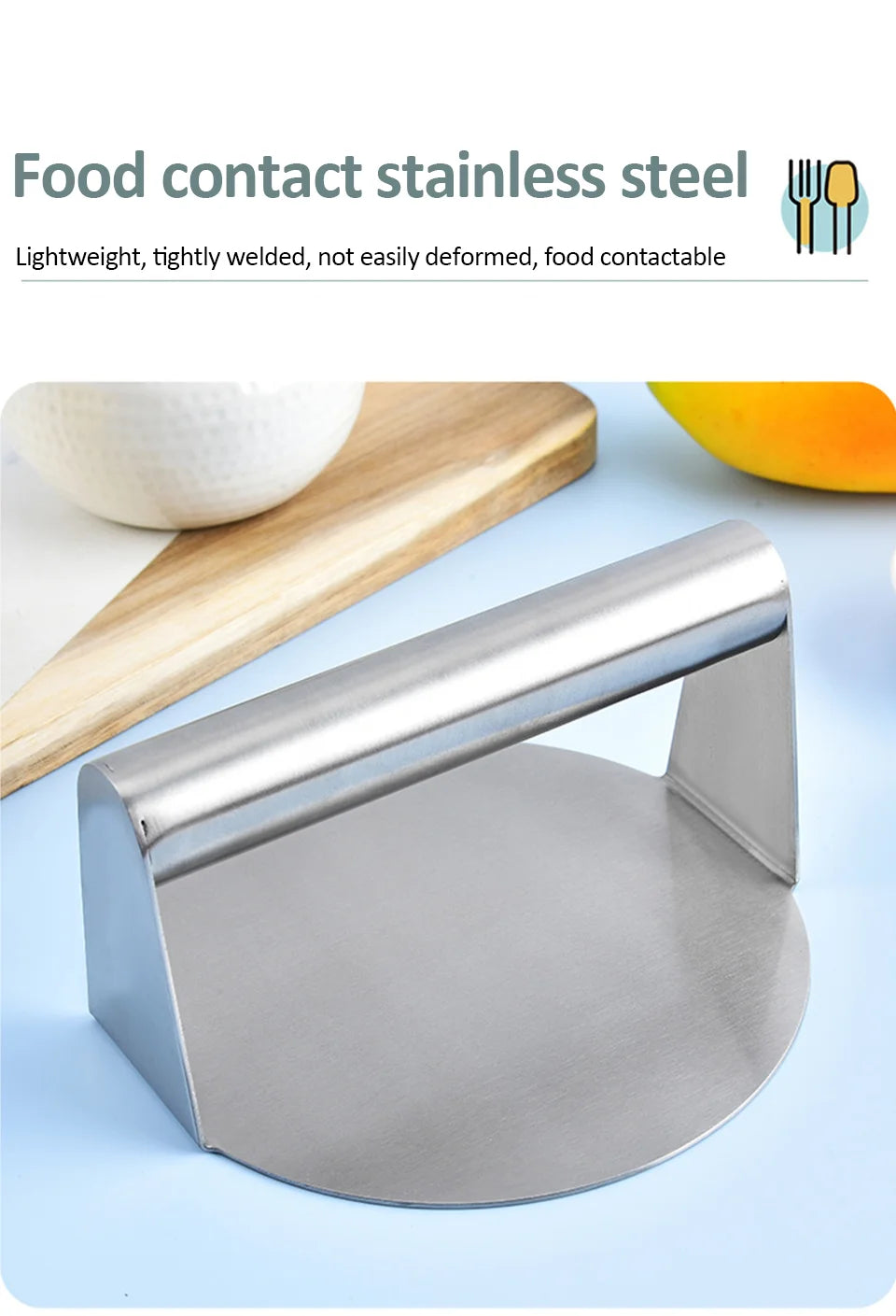 Stainless Steel Round Smash Burger Press Hamburger Patties Meat Press Mold for Deli Beef Press Plate Masher Kitchen Accessories