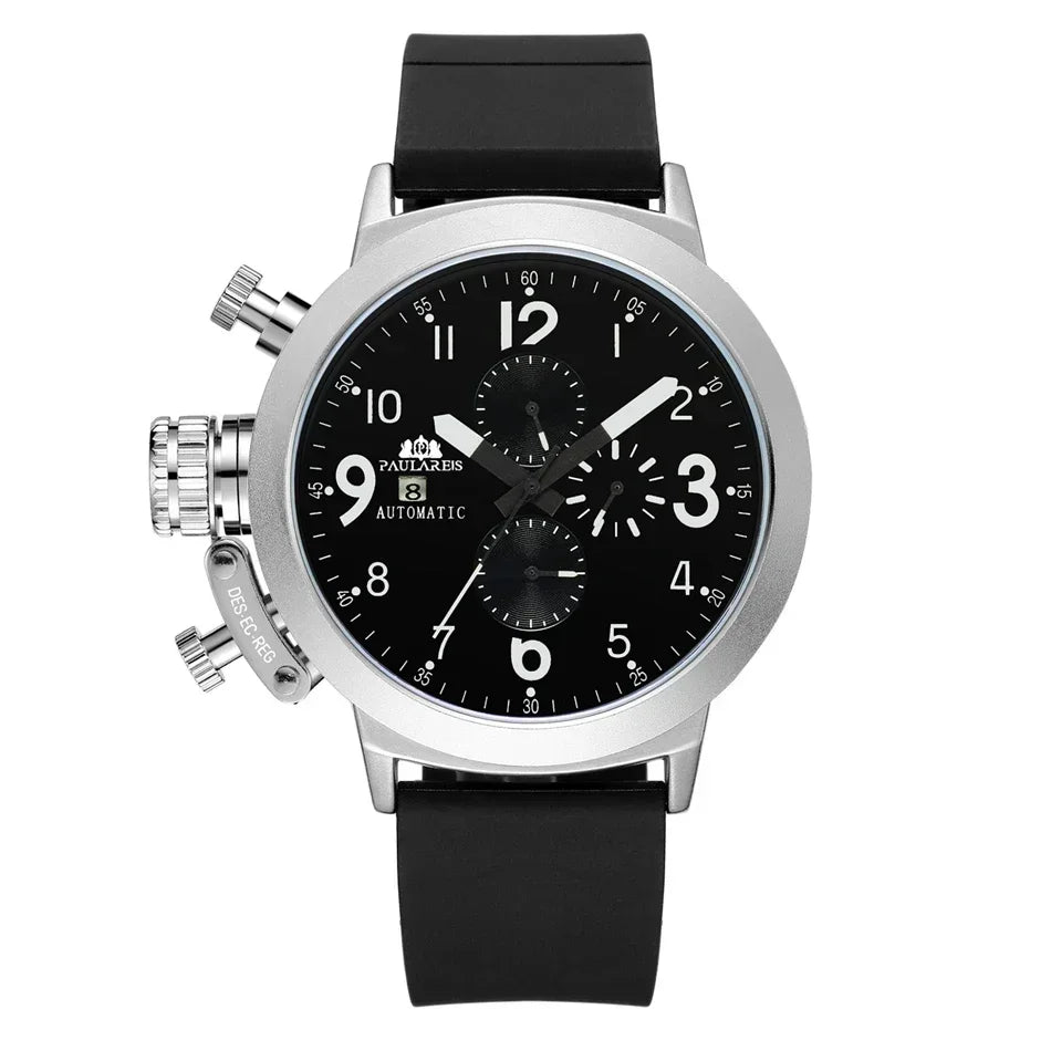 Automatic Watches for Men Mechanical Self Wind Rubber Boat Case Orange Blue Yellow Grey Fashion U Left Hand Reloj Hombre Baratos