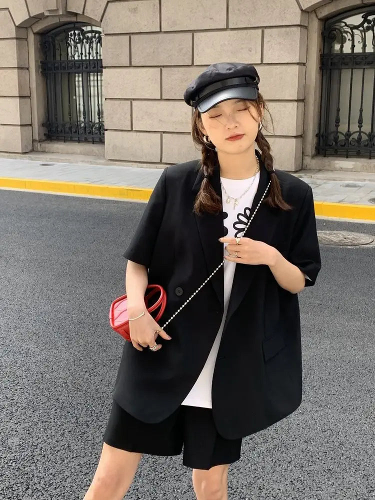 Pant Suits 2025 Spring and Summer Thin Casual Loose Short Sleeved Suit Jacket Women Suit Two-piece Set